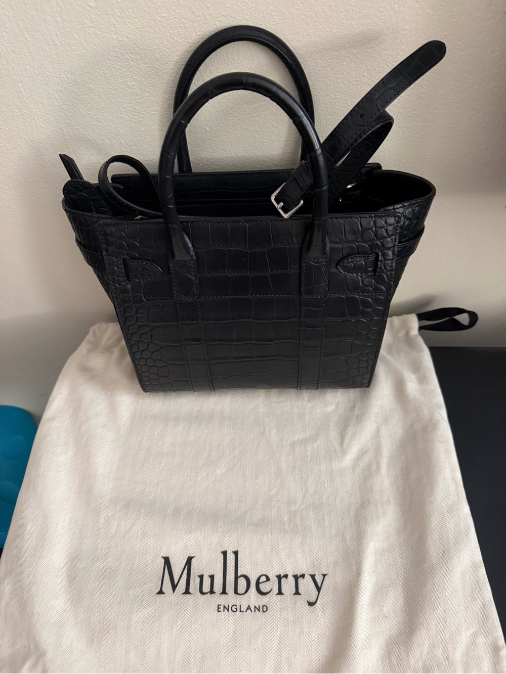 Mulberry Mini Zipped Bayswater Black Croc Leather Crossbody Bag - Picture 4 of 6